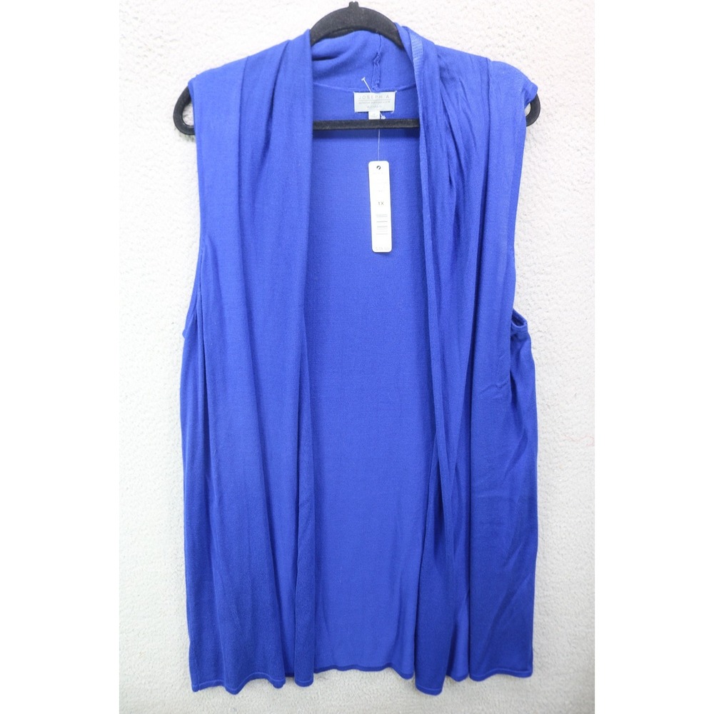 Joseph A. Cobalt Long Open Front Cardigan-1X-Minimalist-NWT-Preppy-Lagenlook